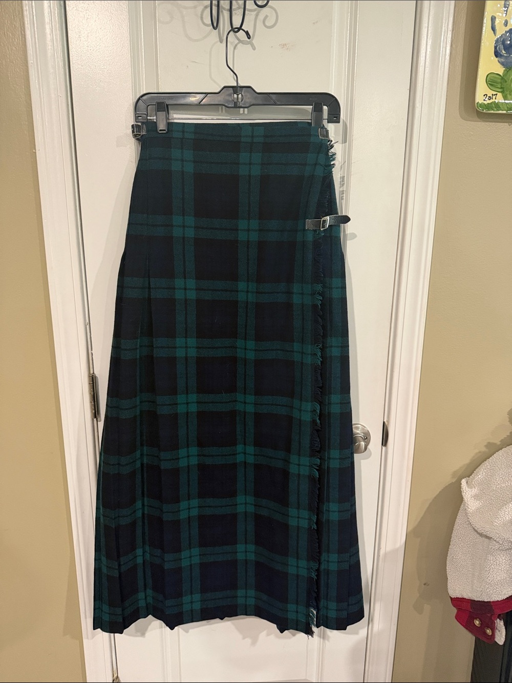 Green & Black Plaid Wrap Maxi Skirt